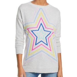 Aqua Multi Star Crewneck Cashmere Sweater - 100% cashmere